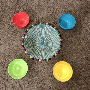 Chips and Salsa Set Used Colorful Woven Melamine
